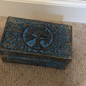 Carved Wooden Box with Tree Design